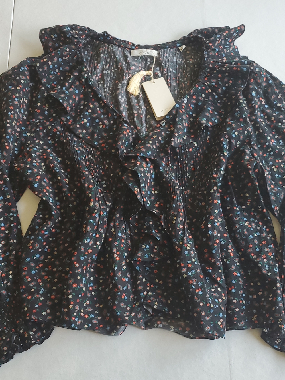 NWT Doen Hardy Blouse Top Night Songbird Paisley, Size XXL